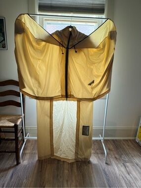 ORTTU Yellow Lightweight Hooded Kimono Jacket with Brown Trim